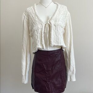 Free People Burgundy Faux Leather Pencil Skirt Zip Size 6